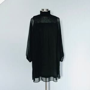 Women's H&M Semi Sheer Smocked Neck Dress Small Holiday Cocktail Formal Party